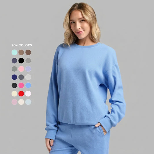 Waffle-Knit Long-Sleeve Casual Set | Lightweight, Textured Cotton Blend with Crew Neck