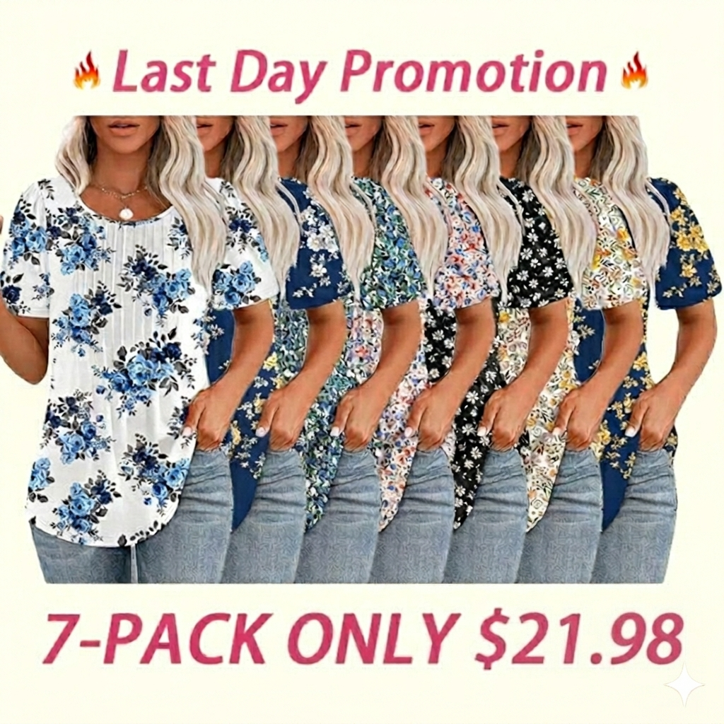🔥Last Day Promotion🔥Womens T Shirts Short Sleeve Pleated Dressy Casual Scooped Neck Summer Tops Blouses