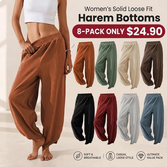 Womens Baggy Wide Leg Pants Casual Elastic Waisted Palazzo Harem Pants with Pockets