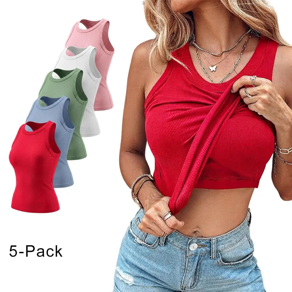 Built-in Bra Tank Top Ribbed Racerback Tops Women Going Out Tops Everyday Basic Tanks Padded Tops