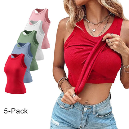 Built-in Bra Tank Top Ribbed Racerback Tops Women Going Out Tops Everyday Basic Tanks Padded Tops